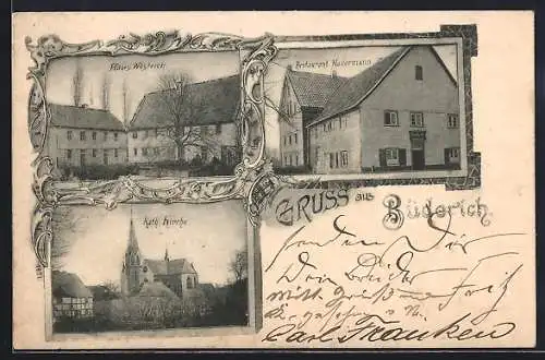 AK Büderich / Werl, Restaurant Hallermann, Haus Westrich, Kath. Kirche