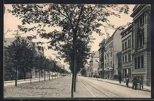 AK Cottbus, Dresdnerstrasse mit Geschäften