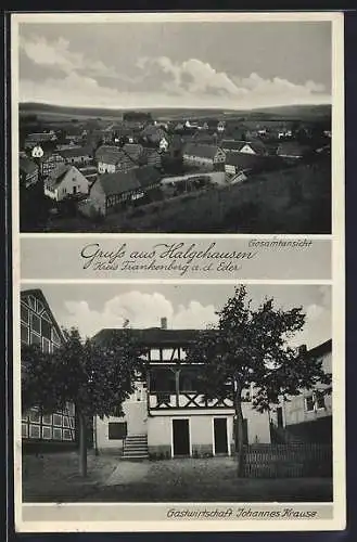 AK Halgehausen /Frankenberg, Gasthaus Johannes Krause, Ortsansicht