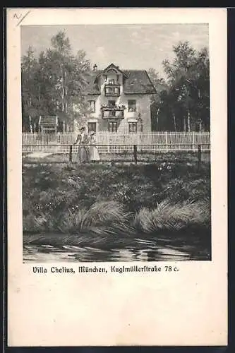 AK München-Nymphenburg, Blick zur Villa Chelius, Kuglmüllerstrasse 78 c