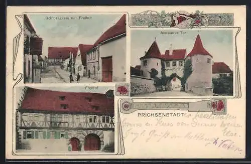 AK Prichsenstadt, Schlossgasse mit Freihof, Aeusseres Tor