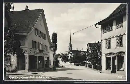 AK Amriswil, Obere Bahnhofstrasse, schweizerische Volksbank