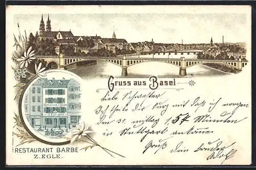 Lithographie Basel, Restaurant Barbe v. Z. Egle, Totalansicht