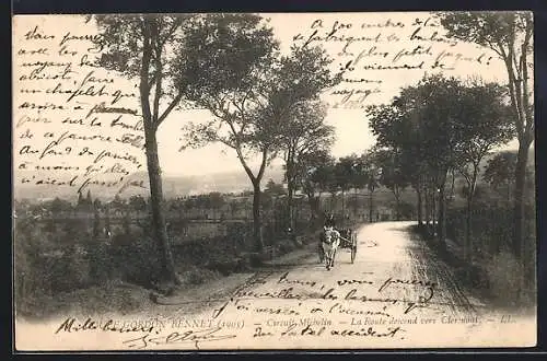 AK Clermont, Circuit Michelin, La Route descend vers Clermont avec cheval et voiture