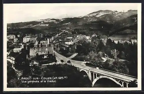 AK Ardes-sur-Couze, Vue générale et le Viaduc