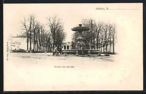 AK Ambert, Cours des Allées avec fontaine et arbres