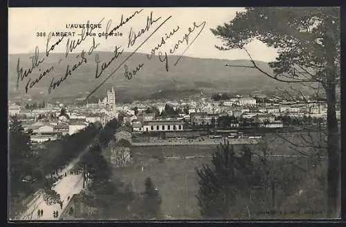 AK Ambert, Vue générale de la ville avec collines en arrière-plan