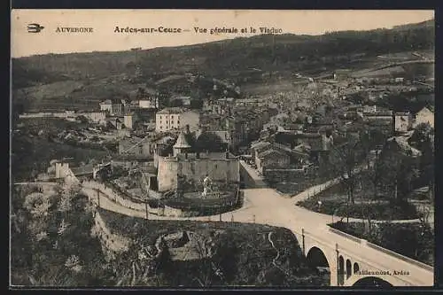 AK Ardes-sur-Couze, Vue générale et le Viaduc