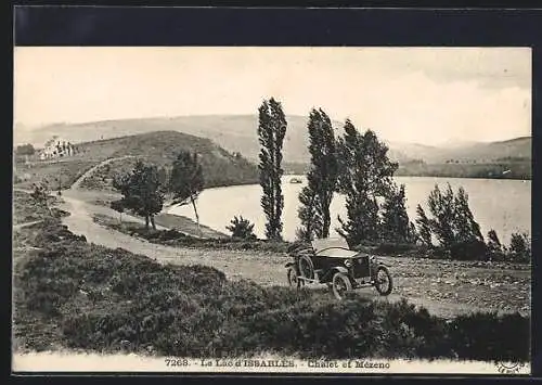 AK Issarlès, Le Lac d`Issarlès avec chalet et Mézenc en arrière-plan