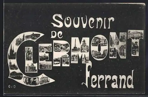 AK Clermont-Ferrand, Souvenir avec collages de monuments et paysages