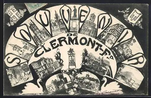 AK Clermont-Ferrand, Souvenir illustré des monuments et lieux emblématiques