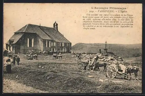 AK Vassivière, L`Église et la vie rurale avec charrettes et villageois