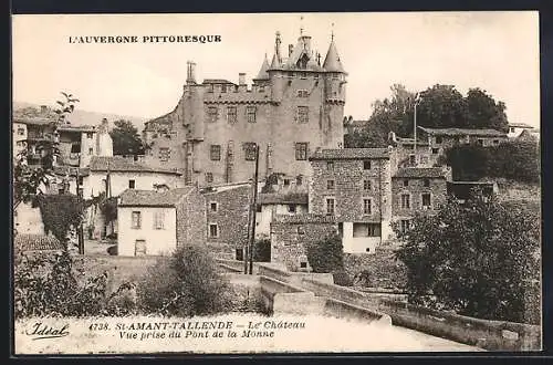 AK Saint-Amant-Tallende, Vue du Château depuis le Pont de la Monne