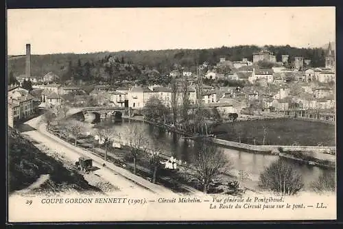 AK Pontgibaud, Vue générale et route du Circuit Michelin sur le pont