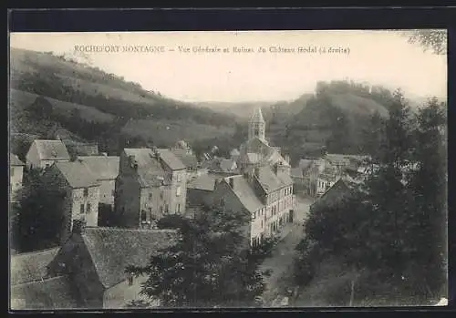 AK Rochefort-Montagne, Vue générale et Ruines du Château féodal (à droite)