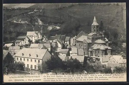 AK Orcival, Vue générale de l`église et du village pittoresque