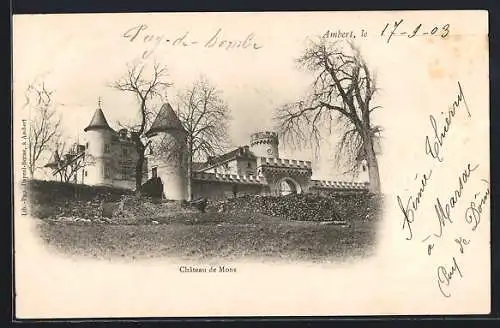 AK Ambert, Château de Mons en hiver avec arbres dénudés