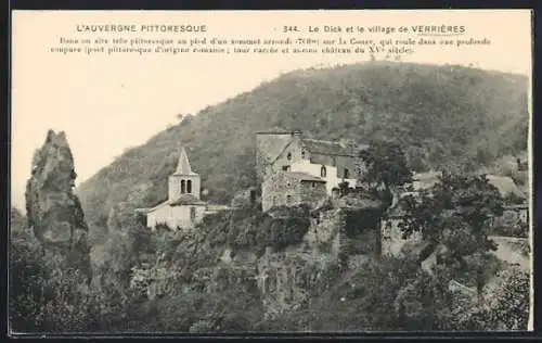 AK Verrières, Le Dick et le village avec église et château sur la colline