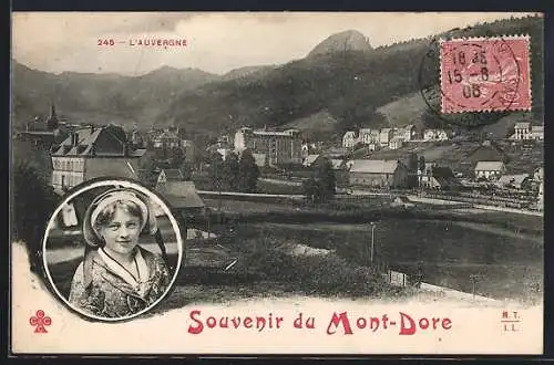 AK Mont-Dore, Souvenir du village avec portrait d`une jeune fille