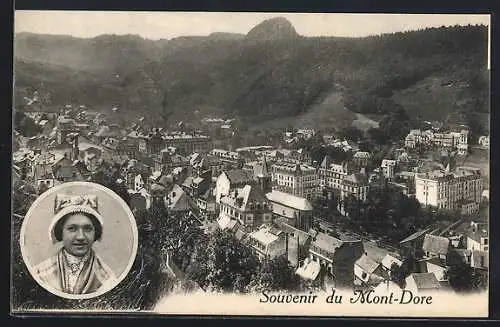 AK Mont-Dore, Vue aérienne du village avec portrait en médaillon