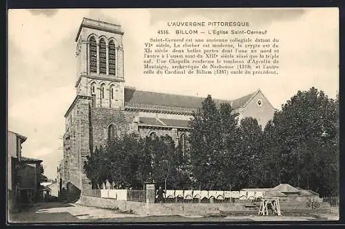 AK Billom, L`Église Saint-Cerneuf avec son clocher et son architecture historique