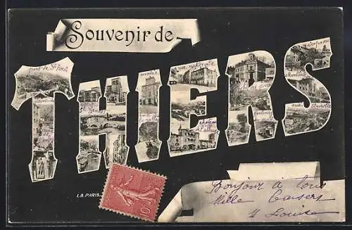 AK Thiers, Souvenir de Thiers avec collages de vues locales