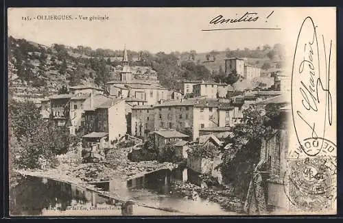 AK Olliergues, Vue générale du village et de la rivière