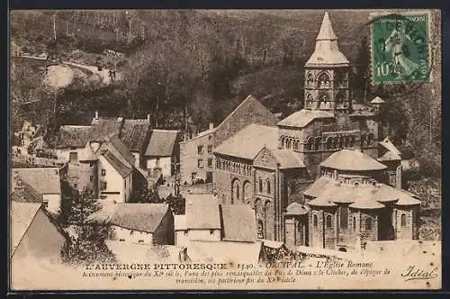 AK Orcival, L`Église Romane du XIe siècle et son clocher historique