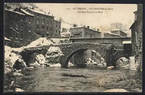 AK Olliergues, Les deux Ponts et la Dore en hiver