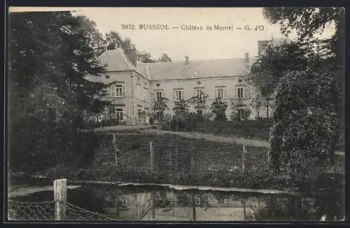 AK Busséol, Château de Montel et étang au premier plan