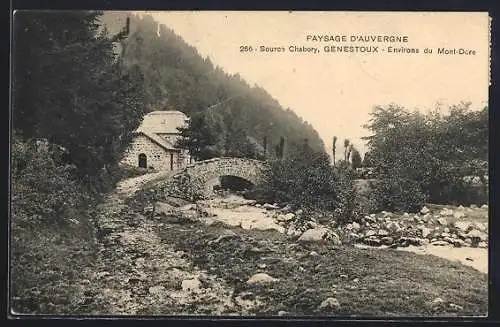 AK Genestoux, Source Chabory et pont pittoresque en Auvergne