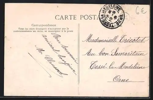 AK Corent, Le Pont des Goules avec vue sur la rivière et les collines environnantes