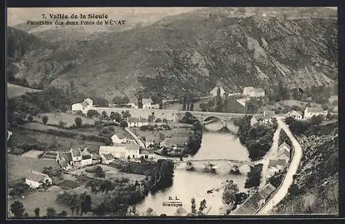 AK Ménat, Panorama des deux Ponts de Ménat dans la vallée de la Sioule