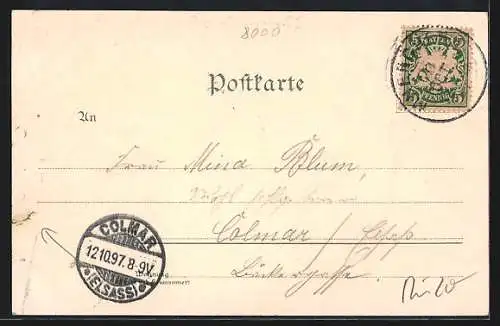 Lithographie München, Cafe Metropol, Innenansicht, Münchner Kindl, Bayerstrasse 39