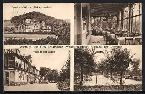 AK Einsiedel bei Chemnitz, Gasthaus Waldesrauschen v. H. Zopf, Veranda und Garten