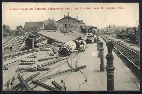 AK Appenweier, Verheerungen am Bahnhof druch das Unwetter 1905