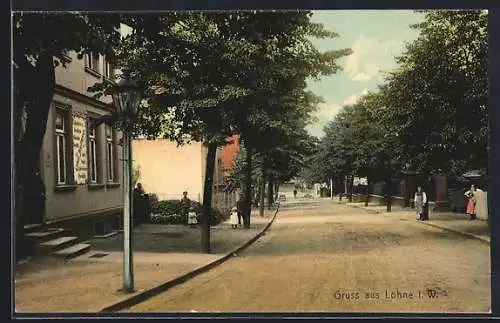 AK Löhne i. W., Strassenpartie am Geschäftshaus Ernst Heitmann