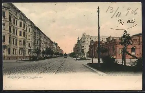 AK Magdeburg, Strassenbahn in der Königstrasse