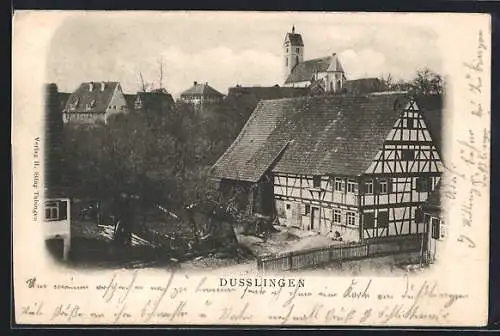 AK Dusslingen, Fachwerkhaus mit Blick zur Kirche