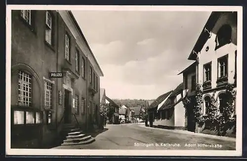 AK Söllingen b. Karlsruhe, Strasse, Polizeiwache