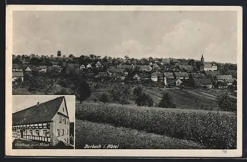 AK Burbach i. Albtal, Gasthaus zum Hirsch, Stadtblick