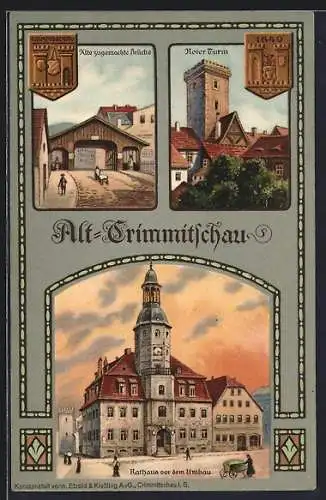 Lithographie Crimmitschau, Stadtrechtsfeier 1914, Rathaus, Roter Turm