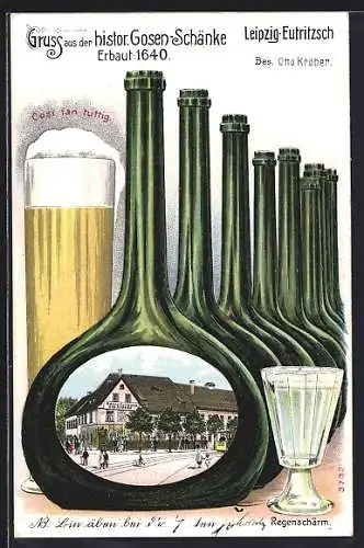 Passepartout-Lithographie Leipzig-Eutritzsch, Gasthaus Histor. Gosen-Schänke