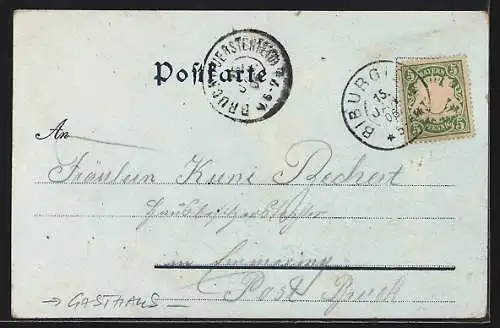 Mondschein-Lithographie Biburg / Schwaben, Gasthaus Antoniusquelle, Kapelle, Forstamt