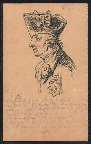 Künstler-AK Handgemalt: König Friedrich II. (der Grosse) im Profil