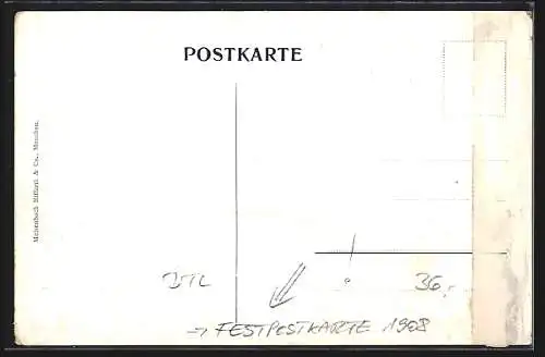 AK Cottbus, Festpostkarte zur Eröffnung des neuen Stadttheaters 1908, Krebs zu Pferd