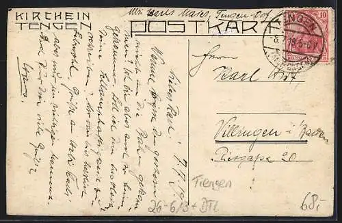 Künstler-AK Handgemalt: Tengen, Blick auf die Kirche