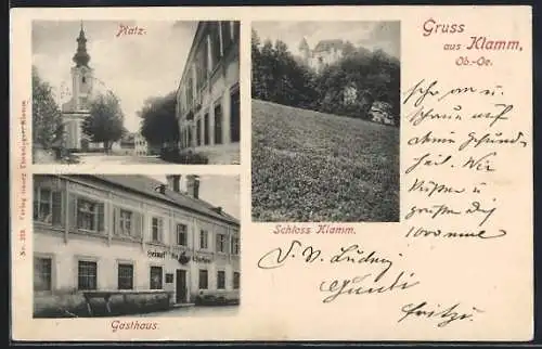 AK Klamm /Ob.-Oe., Gasthaus, Platz, Schloss Klamm