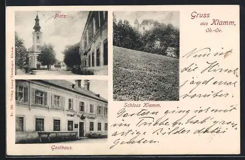 AK Klamm /Ob.-Oe., Gasthaus, Schloss Klamm, Platz mit Kirche