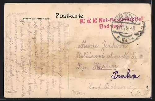 AK Bad Ischl, Hotel & Pension Erzherzog Franz Carl mit Speisesaal und Restaurantgarten im Holz-Passepartout